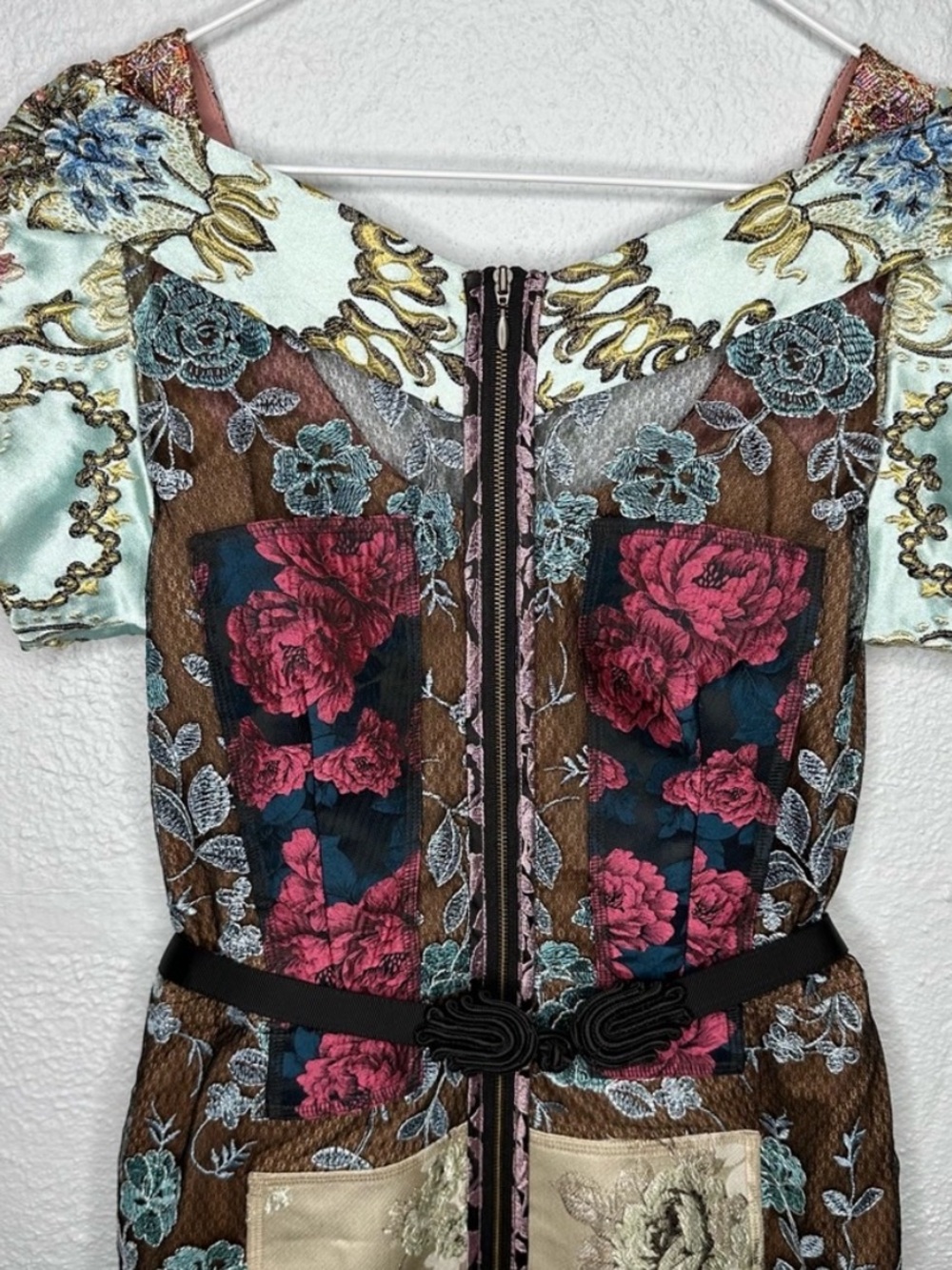Beguile by Byron Lars Pieced Brocade Sheath Dress w/ Belt, Size 4 - Picture 3 of 16